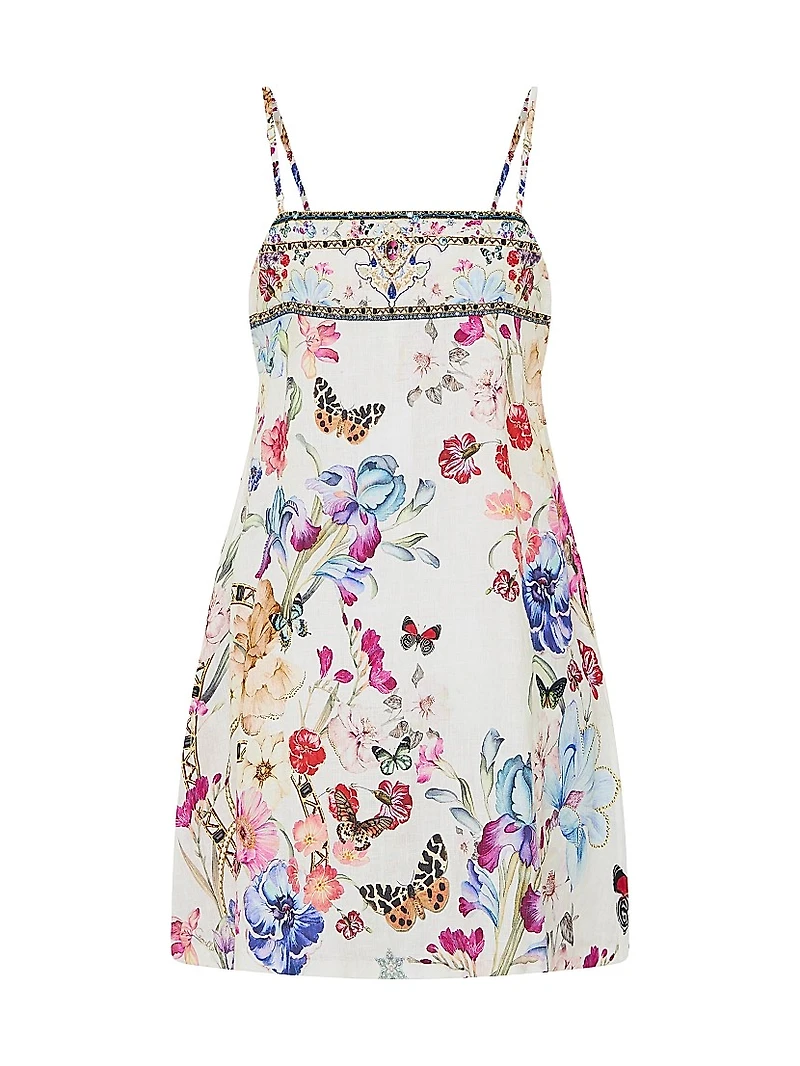 Printed Linen A-Line Mini-Slipdress