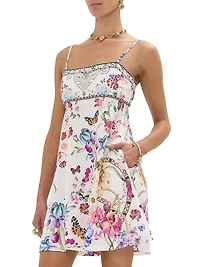 Printed Linen A-Line Mini-Slipdress