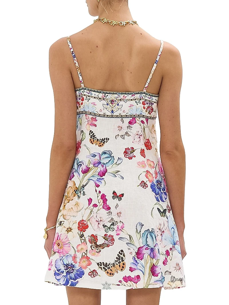 Printed Linen A-Line Mini-Slipdress