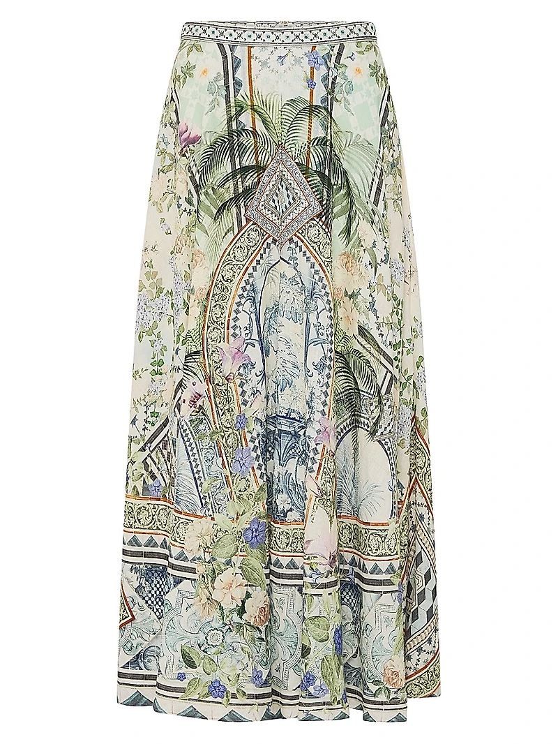 Printed Linen Maxi Skirt