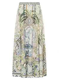 Printed Linen Maxi Skirt