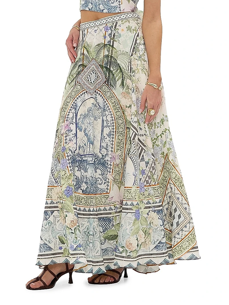 Printed Linen Maxi Skirt