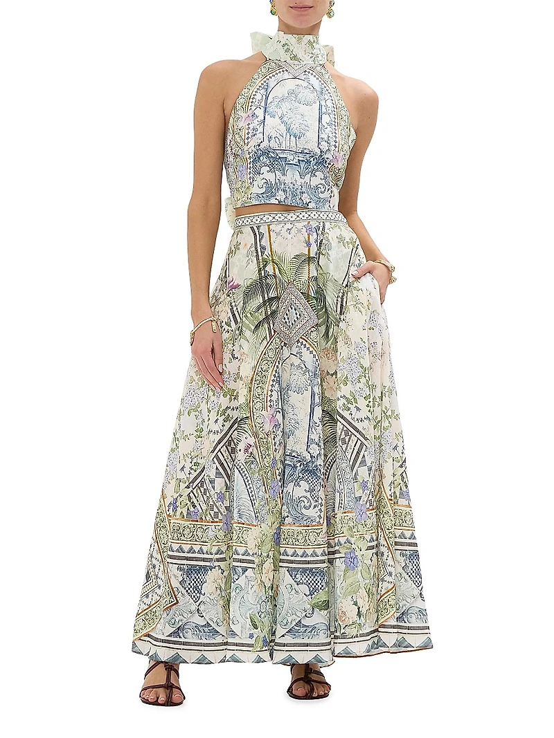 Printed Linen Maxi Skirt