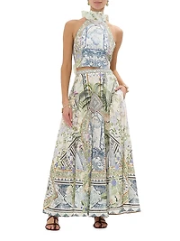 Printed Linen Maxi Skirt