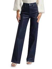 Sasha Coated High-Rise Stretch Wide-Leg Jeans