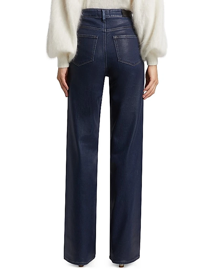 Sasha Coated High-Rise Stretch Wide-Leg Jeans