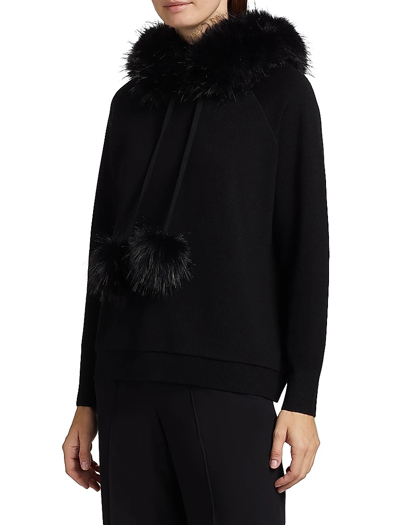 Oscar Faux Fur-Trimmed Knit Hoodie