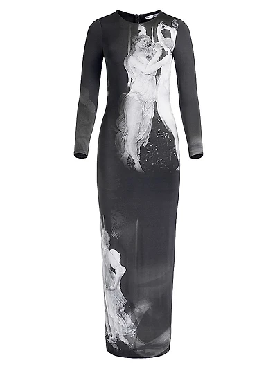 Delora Graphic Long-Sleeve Maxi Dress