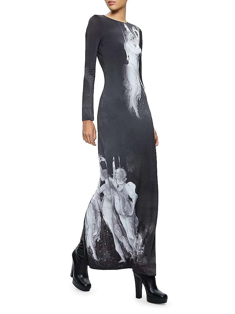 Delora Graphic Long-Sleeve Maxi Dress