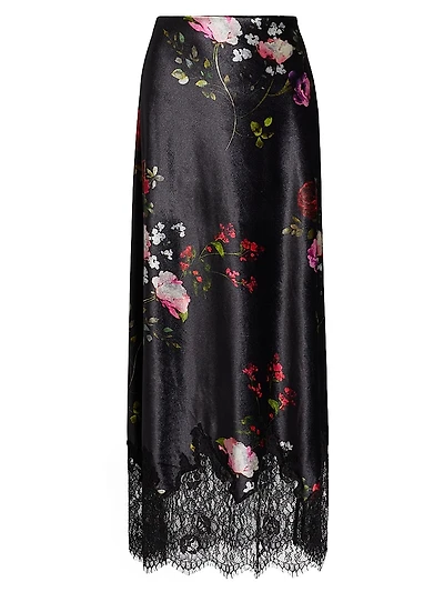 Maeve Floral Satin Midi-Skirt