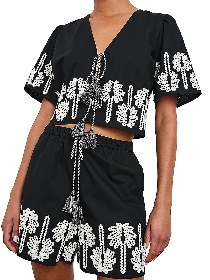 Pari Embroidered Cotton Crop Shirt