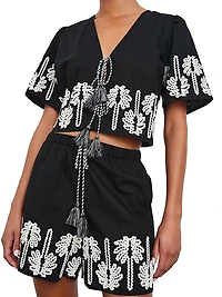 Pari Embroidered Cotton Crop Shirt