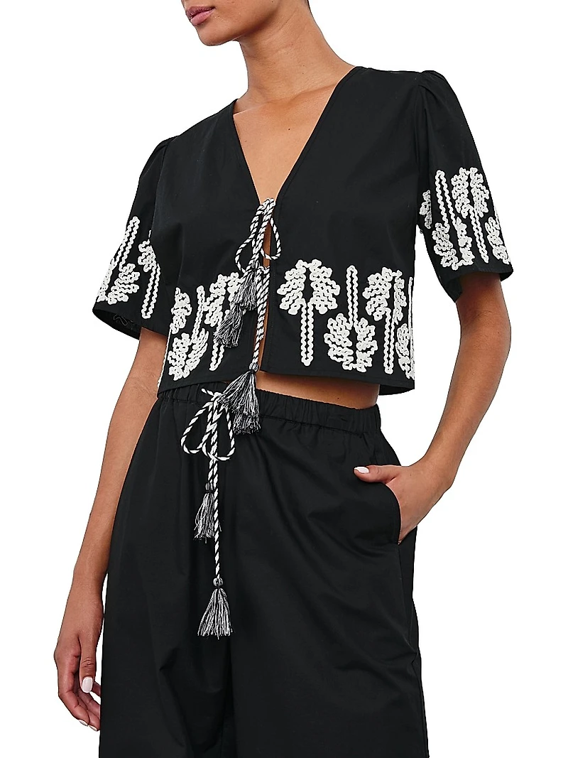 Pari Embroidered Cotton Crop Shirt