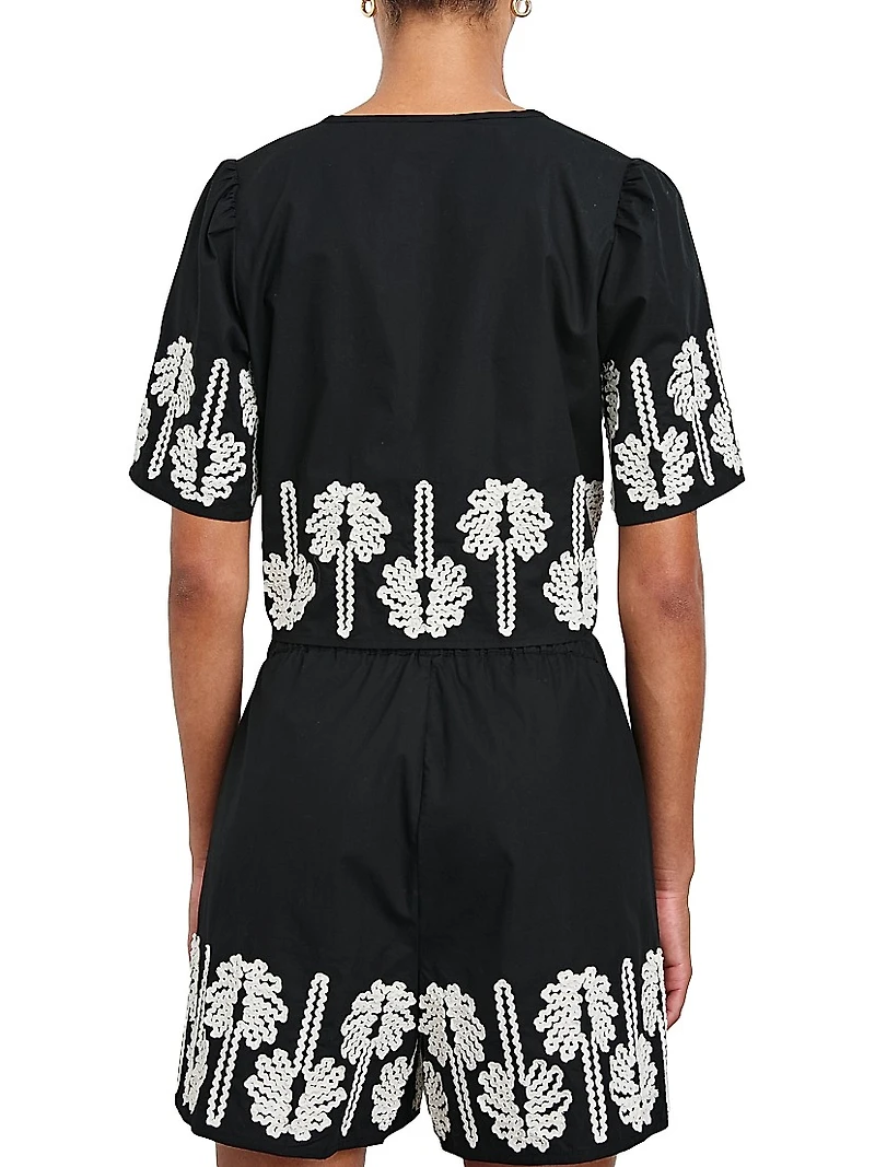 Pari Embroidered Cotton Crop Shirt
