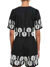 Pari Embroidered Cotton Crop Shirt