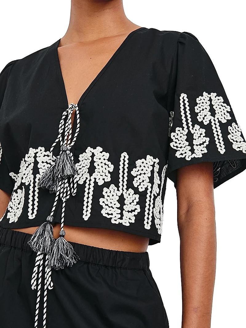 Pari Embroidered Cotton Crop Shirt