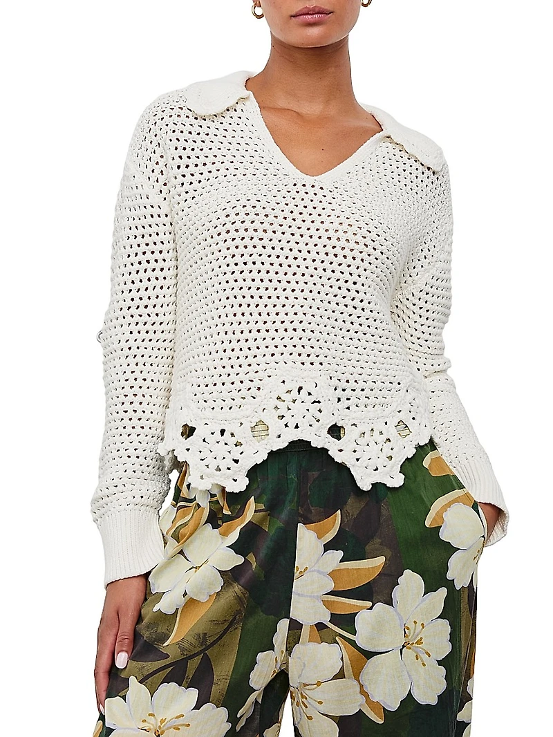 Louise Pointelle Knit Cotton Crop Sweater