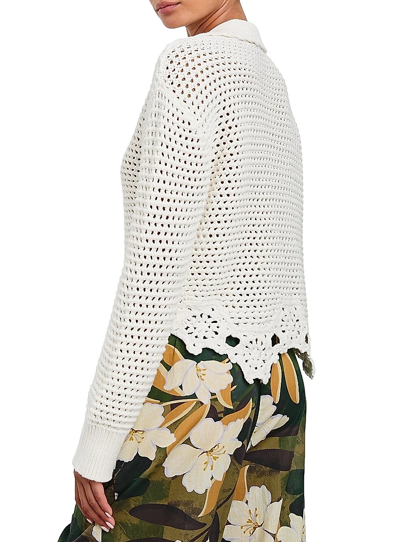 Louise Pointelle Knit Cotton Crop Sweater