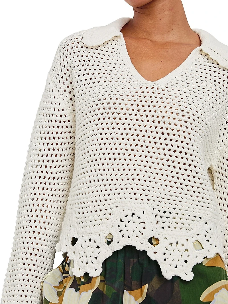 Louise Pointelle Knit Cotton Crop Sweater