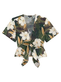 Tia Floral Cotton Tie-Waist Crop Shirt