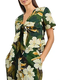 Tia Floral Cotton Tie-Waist Crop Shirt