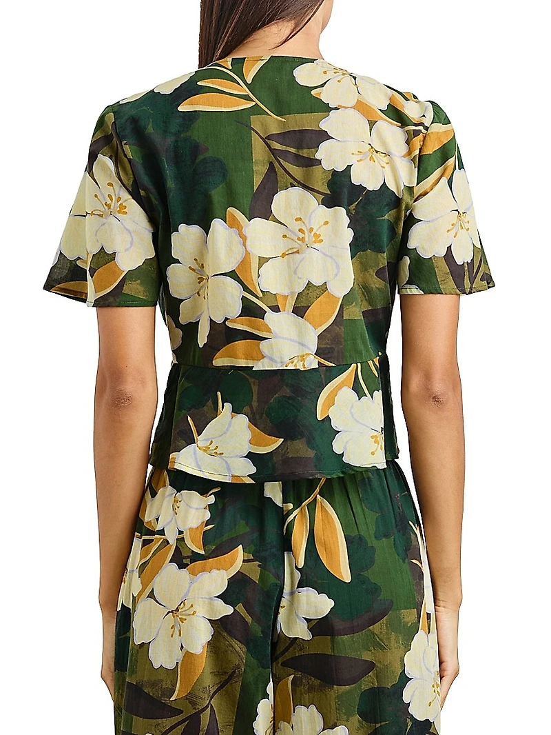 Tia Floral Cotton Tie-Waist Crop Shirt