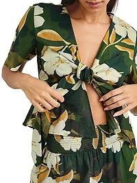 Tia Floral Cotton Tie-Waist Crop Shirt