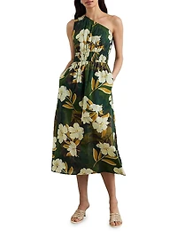 Selani Floral Sleeveless One-Shoulder Midi-Dress