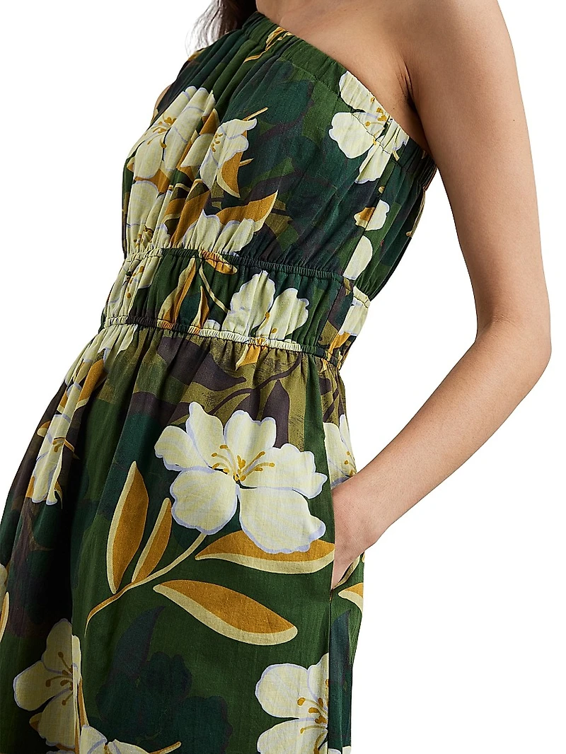 Selani Floral Sleeveless One-Shoulder Midi-Dress