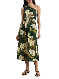 Selani Floral Sleeveless One-Shoulder Midi-Dress