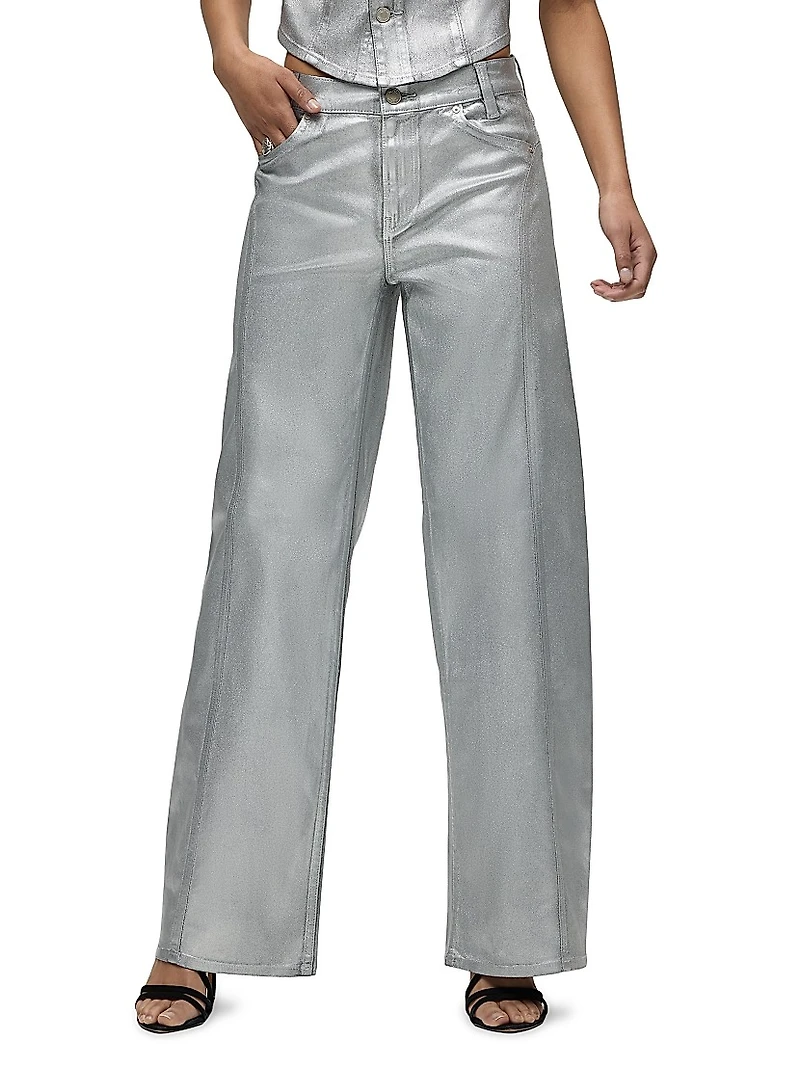Lexi Metallic High-Rise Stretch Wide-Leg Jeans