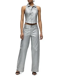 Lexi Metallic High-Rise Stretch Wide-Leg Jeans
