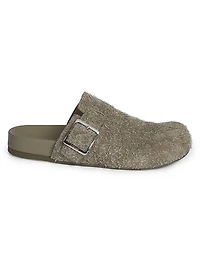 Ease Buckle Brushed Suede Mules