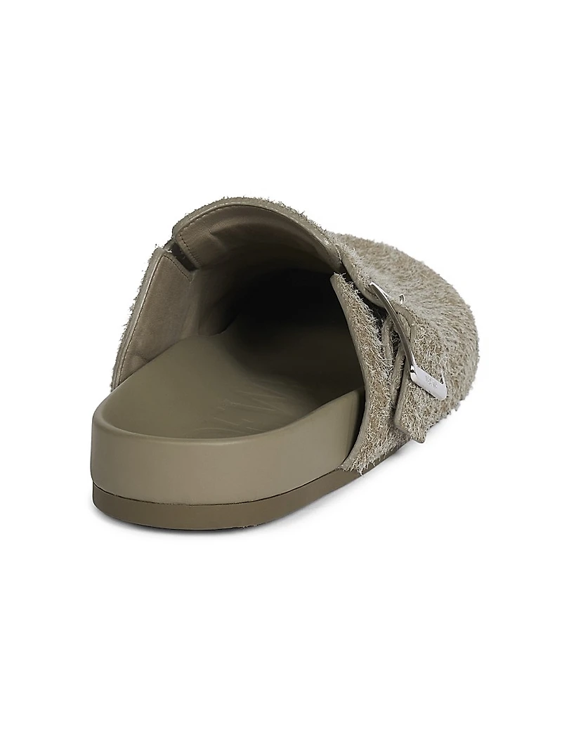 Ease Buckle Brushed Suede Mules