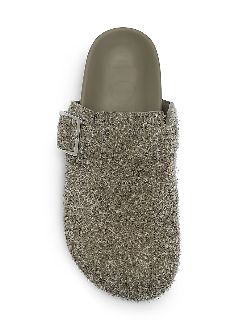 Ease Buckle Brushed Suede Mules