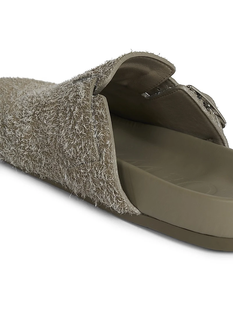 Ease Buckle Brushed Suede Mules