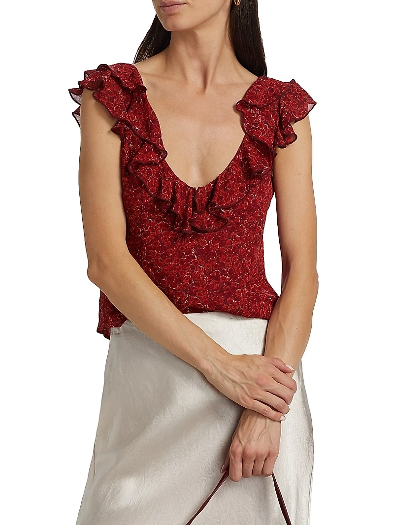 Cala Floral Georgette Ruffle Top