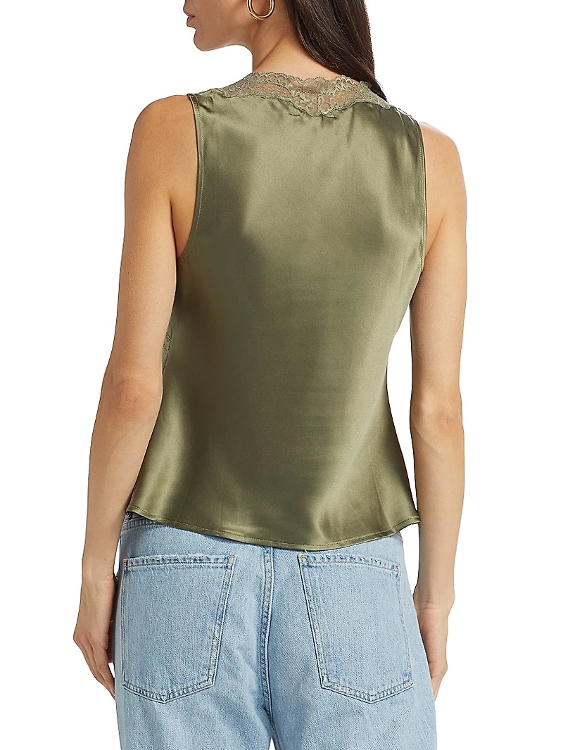Aliceyn Lace-Trim Silk Top