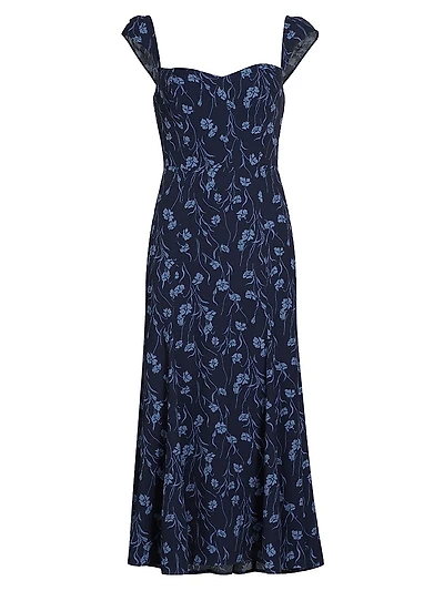 Bryson Floral Crepe A-Line Midi-Dress