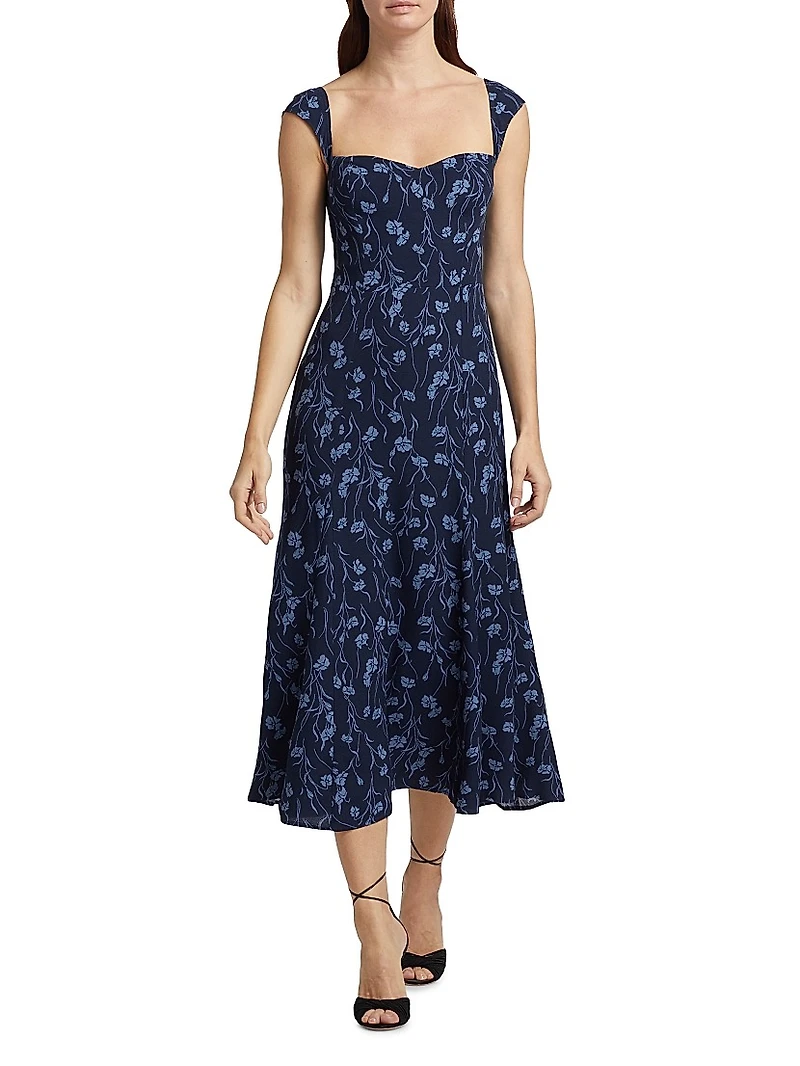 Bryson Floral Crepe A-Line Midi-Dress