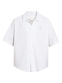 Striped Logo Cotton Camp Collar Shirt