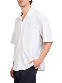 Striped Logo Cotton Camp Collar Shirt