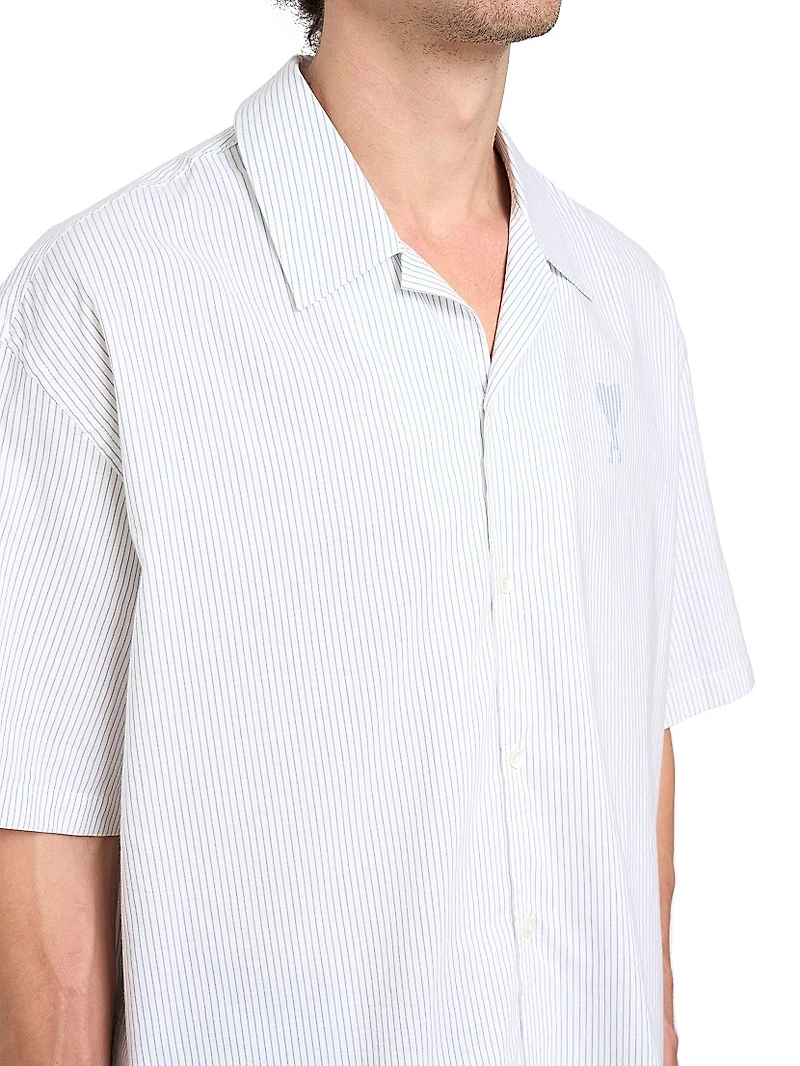 Striped Logo Cotton Camp Collar Shirt