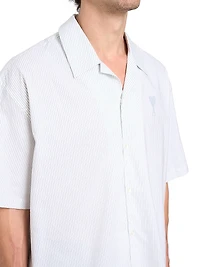Striped Logo Cotton Camp Collar Shirt