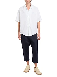 Striped Logo Cotton Camp Collar Shirt