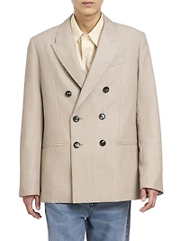 Cotton Slit Double-Breasted Blazer