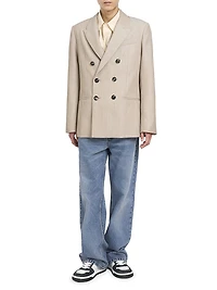 Cotton Slit Double-Breasted Blazer