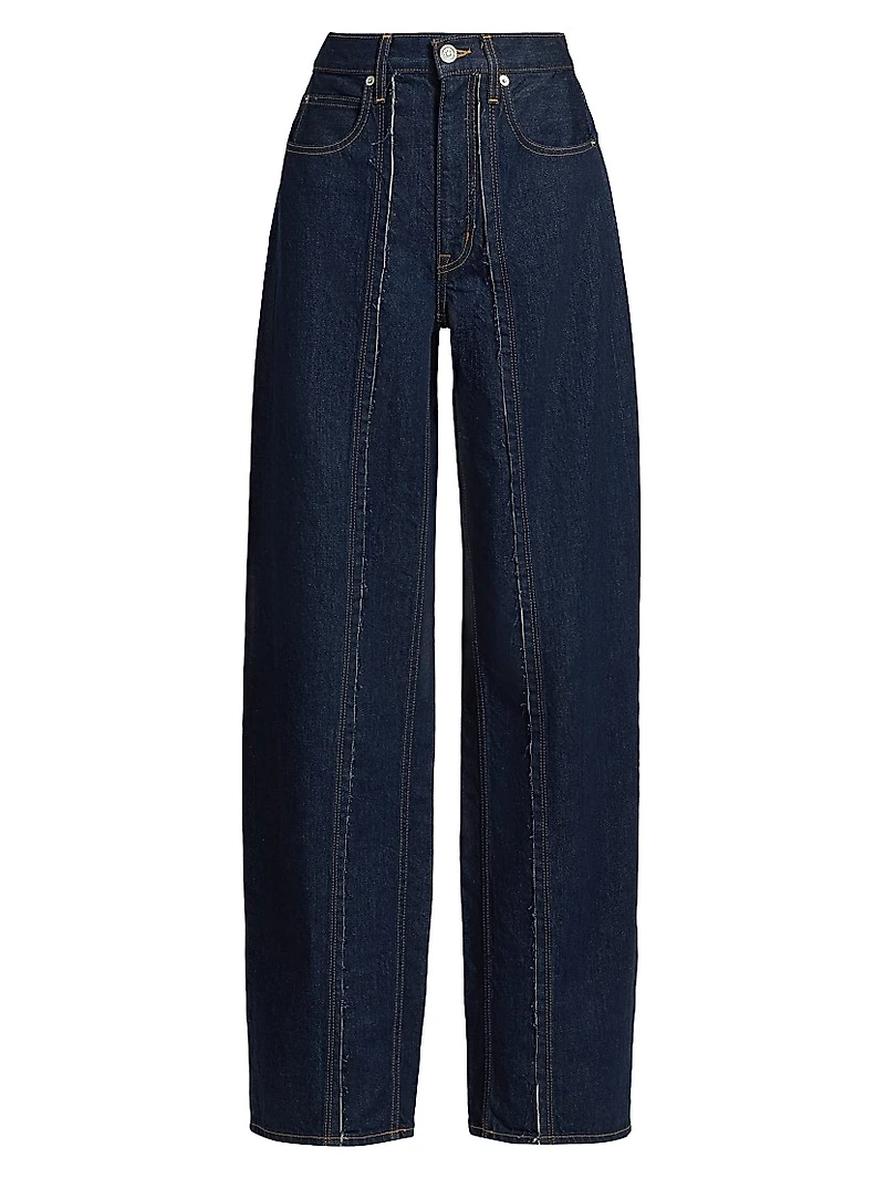 Cassie High-Rise Raw-Edge Seamed Barrel-Leg Jeans