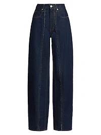 Cassie High-Rise Raw-Edge Seamed Barrel-Leg Jeans