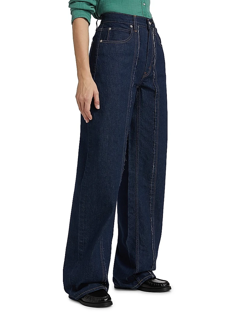 Cassie High-Rise Raw-Edge Seamed Barrel-Leg Jeans